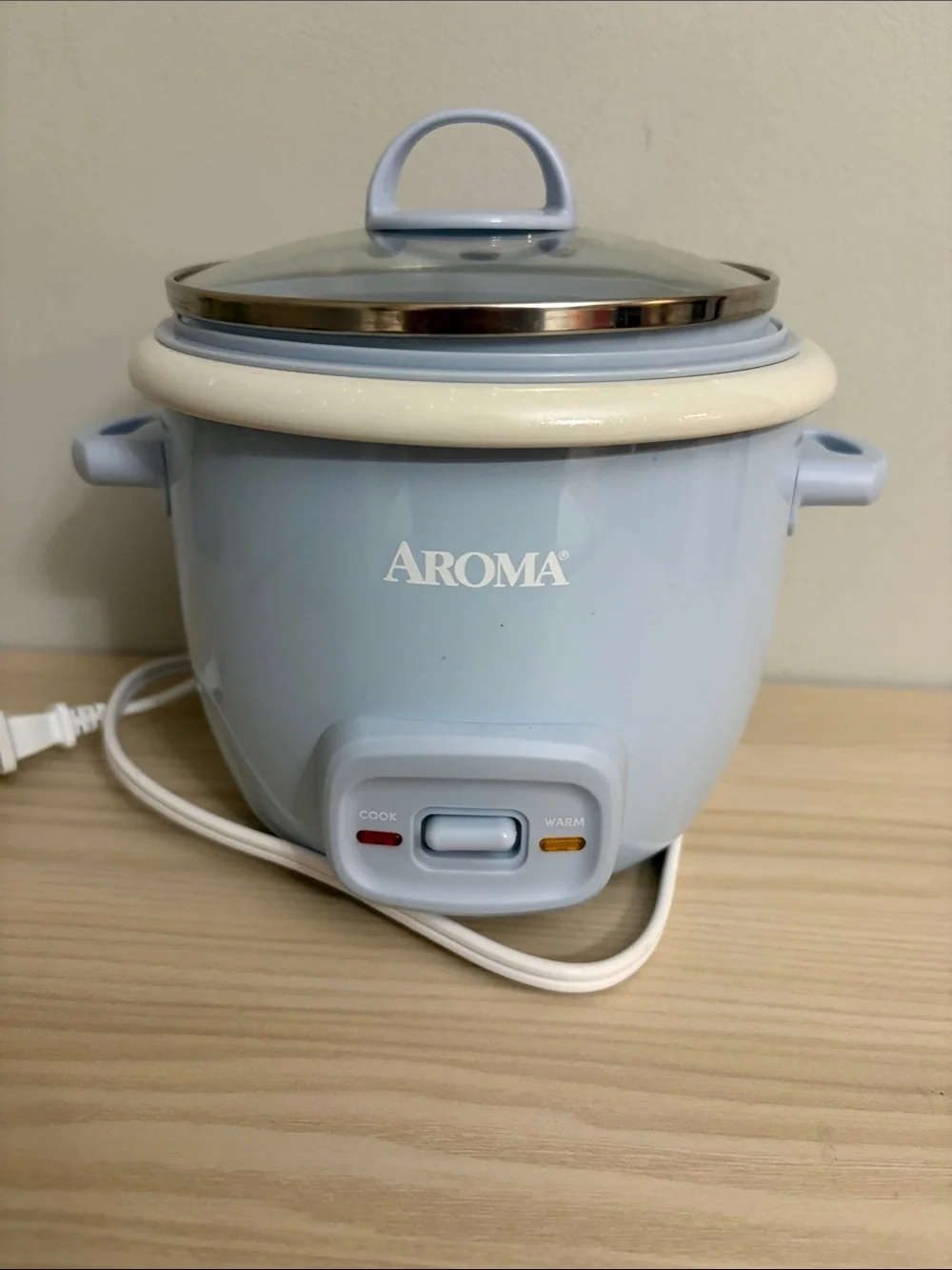 Aroma Home Light Blue Electric Rice Cooker with Glass Lid